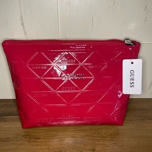 GUESS Glossy red embossed cosmetic travel bag